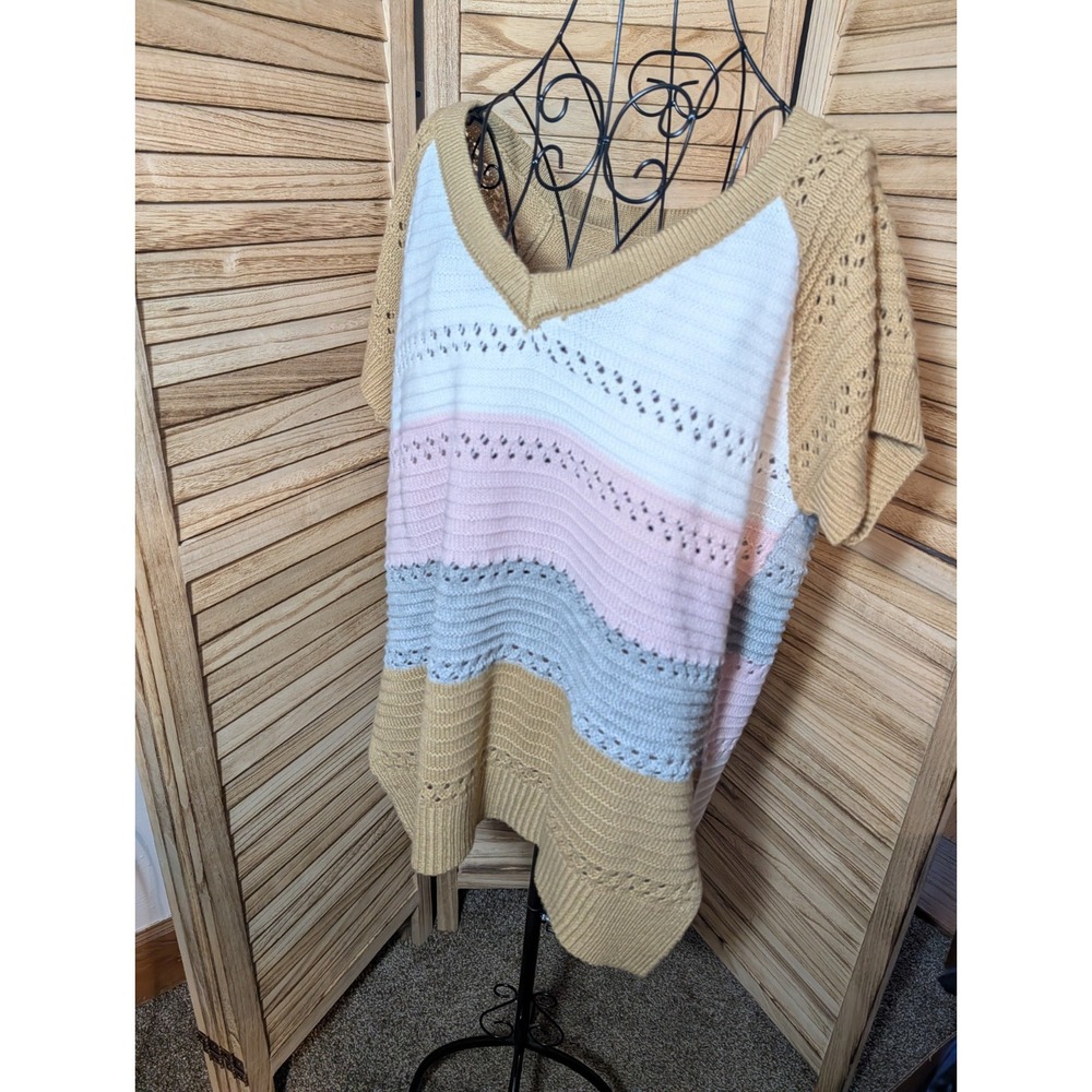 Top Size 1XL pink white Gray Beige v-neck Loose Knit t-shirt